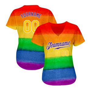 Maillot de baseball personnalisé arc-en-ciel pour homme, manches courtes, col en V, impression par sublimation, tenue d'équipe, t-shirt décontracté, vêtements de sport, coupe classique - Product Image 2