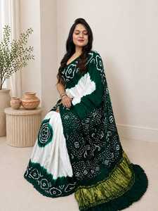 <b>Red</b> White Bandhani Silk <b>Saree</b> Traditional Indian Classical Fancy <b>Saree</b> For Womens - Product Image 4
