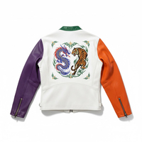 Veste Sukajan en toile brodée sur mesure, motif dragon et tigre, blocs de couleur sur le devant, manches blanc, violet, orange, coupe-vent, vêtements d'hiver