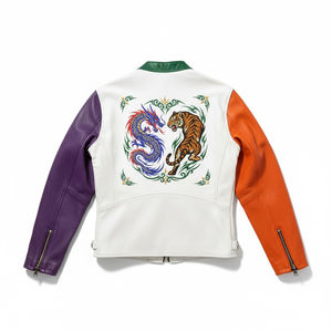 Chaqueta Bordada Personalizada Estilo Sukajan con Diseño de Dragón y Tigre, Bloques de Color Blanco, Morado y Naranja en las Mangas, Resistente al Viento, para Invierno - Product Image 2