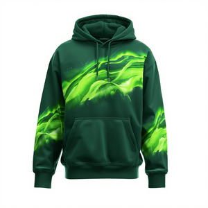 Sweat à capuche premium pour homme vert forêt à imprimé évasé, en coton épais, coupe oversize, avec motif artistique moderne dégradé - Product Image 1