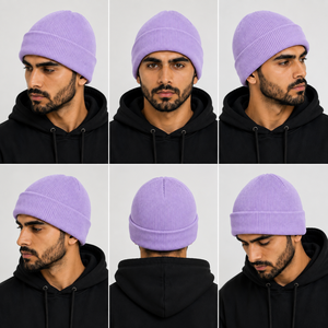 DUMELA INTERNATIONAL Unisex <b>Purple</b> Knit Beanie <b>Hat</b> 100% Acrylic Cuffed Solid Color Casual Winter Warm Street Hand Embroidery - Product Image 4
