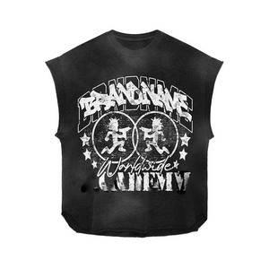 100% cotton T-shirt for men loose fit printed Mens Sleeveless T Shirt GSM Premium Cotton Black Paint Splash Print Custom <b>Logo</b> - Product Image 5