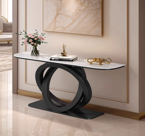 Contemporary <b>White</b> Marble Coffee <b>Table</b> with Black Stainless Steel Ring Base for Living Room Furniture - Product Image 3