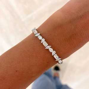 Pulsera de tenis con diamantes cultivados en laboratorio de múltiples formas, personalizada, de oro macizo de 10K, 14K, 18K y plata 925, con corte mixto y engaste de puntas, para novias, venta al por mayor de fábrica - Product Image 2