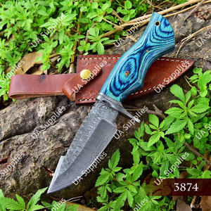 Cuchillo de caza de acero de Damasco afilado, de primera calidad, OEM/ODM, con mango de madera laminada de Pakka de alta calidad, EDC, personalizado, al por mayor - Product Image 4