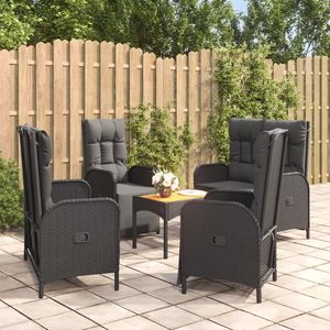 Set da pranzo da 5 pezzi in Poly Rattan nero con cuscini Set da giardino - Product Image 1