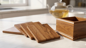 Ensemble de sous-verres en bois de noyer, écologiques, classiques, carrés, avec support pour sous-verres, pour le thé, le café et autres boissons, présentoir décoratif - Product Image 6