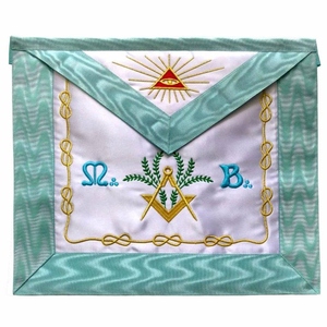 French Rite M:. B:. Apron Embroidered White with Teal Trim Custom Ceremonial Regalia Bullion Wire Craft - Product Image 1