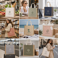 Sac fourre-tout en jute écologique avec motif de dessin animé, poignée en ruban, logo personnalisé, durable, réutilisable, vente en gros OEM, promotionnel, en vrac