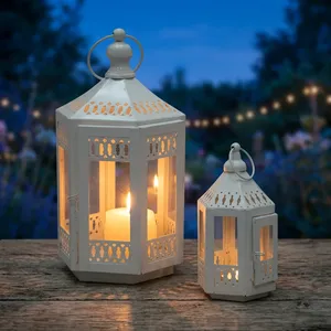 Faroles Metálicos Hexagonales Blancos con Luz de Vela, Decoración para el Hogar, Duraderos, para Uso en Interiores y Exteriores - Product Image 5