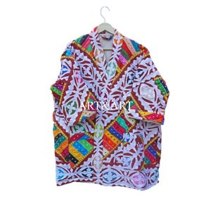 Nuevo Kimono de Moda Invernal con Estampado Kantha y Cinturón, Kimono de Manga Corta con Bordado Kantha, Kimono Vintage para Mujer - Product Image 6