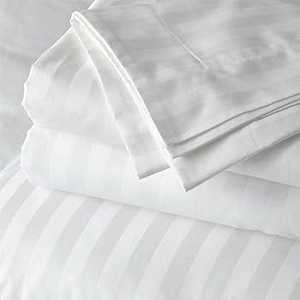 <b>White</b> Satin Stripe 1CM 210 TC Hotel Home Bedding-Twin Size Fitted and <b>Flat</b> Bed <b>Sheets</b> Set 6pcs Including 3pcs Pillowcases - Product Image 1