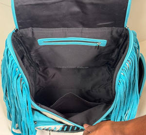 Nueva moda buen precio cuero de vaca genuino turquesa flecos bolsa de pañales personalización Premium grandes mochilas ocultas - Product Image 5