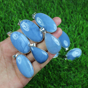 Natural Blue Opal Gemstone Pendant Necklace Silver Plated Brass Main Material Bezel Setting <b>Charm</b> Pendants for Wedding Jewelry - Product Image 6