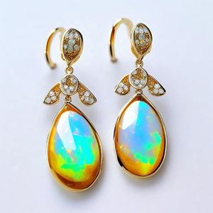 ต่างหูโอปอลหลายเม็ดประดับด้วยเพชรคิวบิกเซอร์โคเนีย เงินแท้ 925 ชุบทอง ยาว 6 นิ้ว เครื่องประดับสำหรับงานปาร์ตี้ - Product Image 6