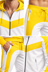 <b>Men</b>’s Yellow & <b>White</b> Hooded Tracksuit Set – Full Zip <b>Jacket</b> with Jogger Pants, Athletic Slim Fit Casual Gym Wear for <b>Men</b> - Product Image 6