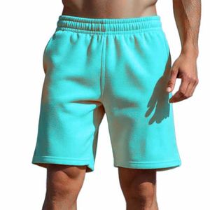 Shorts tricotés unis pour hommes, décontractés, en coton, avec cordon de serrage à la taille, respirants, taille mi-haute, confortables pour l'été - Product Image 3