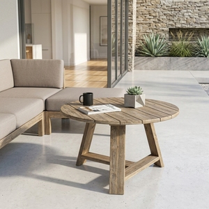 Modern <b>Rustic</b> Solid Wood Coffee Table Elegant Trestle Leg Round Wooden Accent Table For Home Setup Art Design Pure Art Setup Art - Product Image 3