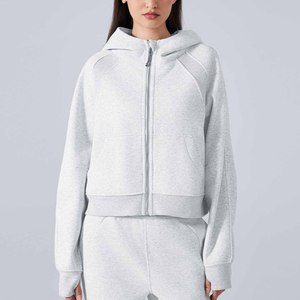 Hoodie unisexe oversize à coupe courte, couleur unie, avec poches en polaire, style décontracté pour l'automne, manches classiques, tricoté 100% coton, écologique - Product Image 4