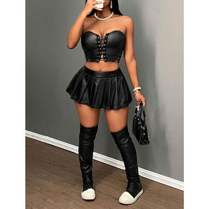 Mini-jupe plissée taille haute en similicuir pour femme, coupe trapèze, personnalisable, OEM ODM, la plus vendue - Product Image 5