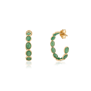 Stunning Classic Design Bezel Set <b>Emerald</b> Trendy C Shape Hoop <b>Earrings</b> Factory Directly Sale K18 Solid Yellow <b>Gold</b> Bulk Jewelry - Product Image 5