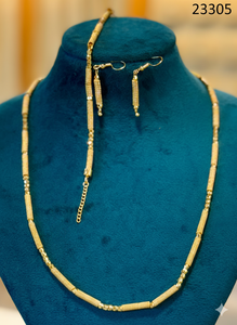 Elegante y Moderno Conjunto de Collar de Cadena con Cuentas Ovaladas Chapado en Oro y Pendientes Colgantes a Juego, Joyería Ligera y Larga 23295 - Product Image 2