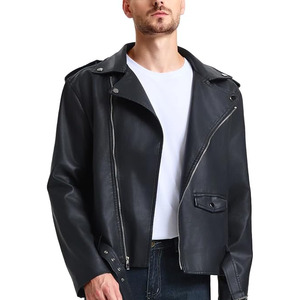 Vestes en cuir pour hommes Comfortex International, veste bomber en similicuir pour hommes, col à revers, fermeture éclair asymétrique, coupe ajustée, veste de motard - Product Image 4