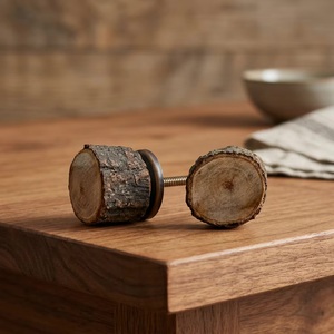 Modern Wood Cabinet Knobs Cylindrical Handle Natural Tree Bark Finish Durable Kitchen Bedroom Home Office Furniture Hardware - Product Image 1