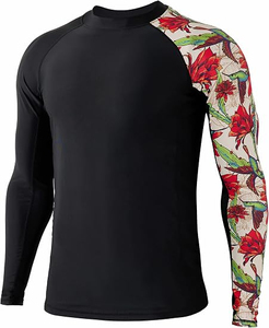Camiseta de Compresión de Manga Larga para Hombre, Diseño Floral de Colibrí Sublimado, Secado Rápido, UPF 50+, Spandex/Poliéster, para Natación - Product Image 3