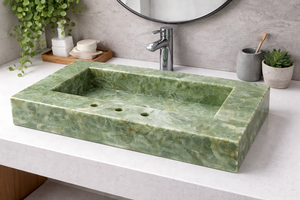 Lavabo de Baño de Ónix Verde Natural de Lujo, Lavabo Rectangular Hecho a Mano, Lavabo de Ónix para Encimera, Lavabo de Piedra Personalizado - Product Image 3