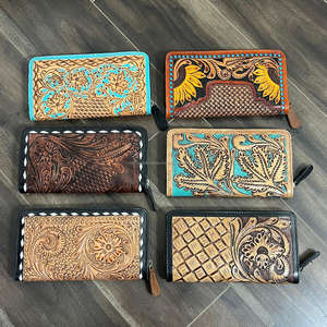 2026 Latest Design Hand Tooled Cow Leather Wallet Fashion Trendy Genuine Leather Zipper Closure <b>Card</b> <b>Holder</b> Clutch for Women's - Product Image 5