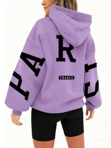 Sweat-shirt à capuche décontracté d'hiver, manches longues, style pull, tissu tricoté, bouton, logo personnalisé, service OEM, 100% polyester - Product Image 4