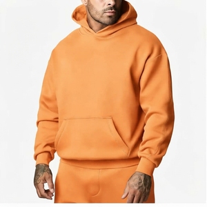Men's <b>Orange</b> Hooded Sweatshirt Oversized Fit Solid Color <b>Fleece</b> Pullover Casual Streetwear Style - Product Image 3