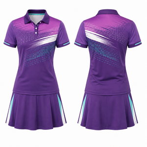 New <b>Custom</b> Sublimation Women Tennis <b>Dress</b> Set Short Sleeve Shirt Matching Skirt 100% Polyester Gradient Color Quick Dry High - Product Image 2