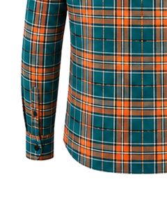 Manufacturer Teal Orange Plaid Men Casual Flannel Shirt Slim Fit Button Down Long Sleeve <b>Checkered</b> Cotton Fashion <b>Top</b> Wear - Product Image 6