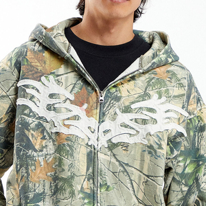 Sudaderas con capucha extragrandes para hombre con cremallera, camuflaje de árboles, parche de aplique personalizado, bordado, forro polar grueso, estilo urbano - Product Image 5