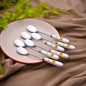 Commercial Stainless Steel Daffodil Print Dessert Spoons <b>Set</b> of 6 Long Handle Serving & <b>Tea</b> Spoon for Hotels PC Material - Product Image 4