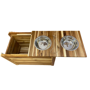 Soporte de madera para alimentar mascotas con dos recortes circulares, diseño simple para gatos, color sólido, para usar en todas las estaciones, hecho en Vietnam. - Product Image 4