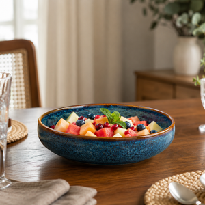 Ensemble de saladiers ovales modernes en céramique de grès |   Bols de service en céramique réactive bleue de qualité supérieure pour pâtes, salades, cuisine et salle à manger - Product Image 2