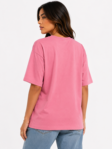 Modern Washed Pink Oversized Tee Round Neck women's shirt Custom Embroidery Logo OEM 100% Cotton Summer Boutique Everyday Wear - Product Image 3
