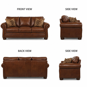 Traditional Style Real Leather 3 Seater <b>Sofa</b> with Solid Wood Frame Rolled Arm and Nailhead Detail for Living Room Hotel Use - Product Image 3