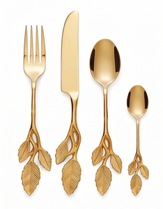 Ensemble de couverts Golden Leaf Design avec fourchette, couteau et cuillères, élégants couverts en métal pour mariage et utilisation sur table - Product Image 1
