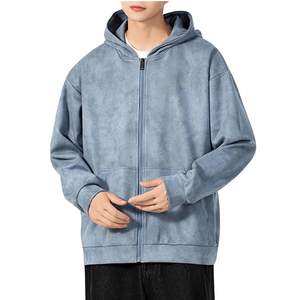Sweat à capuche zippé pour homme, coupe oversize, délavé à l'acide, uni, 100% coton, anti-boulochage, respirant, tricoté, 360g, épais, avec poche - Product Image 5