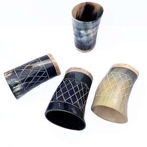 Vintage Ox Horn Shot <b>Glasses</b> Unbreakable Sustainable Customized Design Party Use <b>Black</b> Brown Tumblers Diamond Pattern Marco - Product Image 2