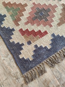 Nouveau tapis kilim rectangulaire fait main en laine acrylique à poils plats, pour salon, nettoyage facile, épaisseur 0,2-0,4 pouces, motif géométrique - Product Image 5