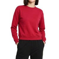 Kadın Özel Tasarım Pembe Yuvarlak Yaka Polar Nefes Alabilen Sweatshirt %100 Pamuk Örme Düz Renk Uzun Kollu Normal Kalıp Kışlık Giyim 220g