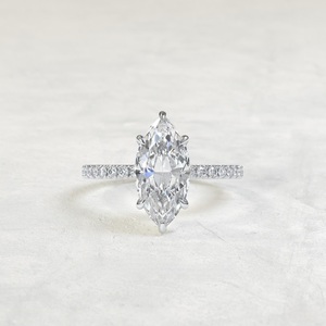 Bague de fiançailles de luxe en or blanc 14 carats avec diamant de laboratoire taille marquise 1,50 carat pour femme, bague de promesse de mariage avec pavé de diamants - Product Image 6