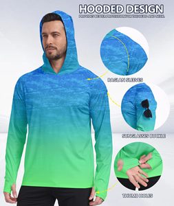 เสื้อคลุมมีฮู้ดสำหรับตกปลา UPF 50+ สำหรับผู้ชาย ระบายอากาศได้ดี แขนยาว ป้องกันรังสียูวี เหมาะสำหรับกิจกรรมกลางแจ้ง เดินป่า วิ่ง ว่ายน้ำ ป้องกันผิวแพ้ง่าย - Product Image 4