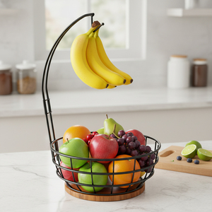 Cesta <span class=keywords><strong>para</strong></span> Frutas de Encimera con Soporte <span class=keywords><strong>para</strong></span> Plátanos, Diseño de Malla Metálica Transpirable, Organizador de Verduras - Product Image 2